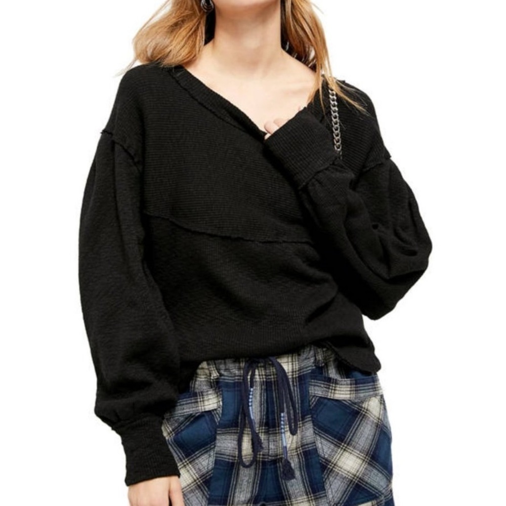 Free People OG Thermal Top Womens XS Oversized Slouchy Boho Relaxed Soft